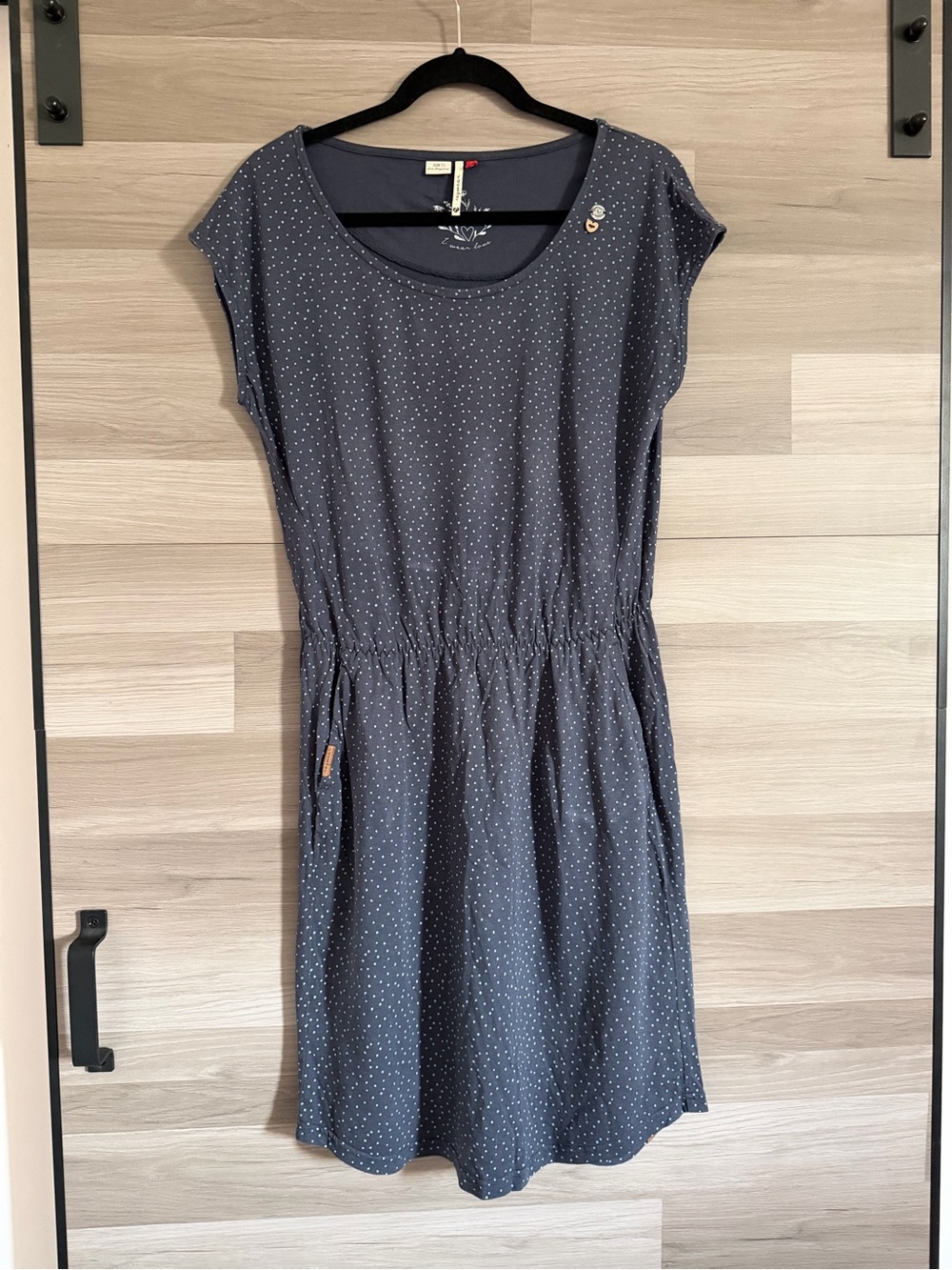 Ragwear Tagg Navy Polka Dot Elastic-Waist Midi Dress Size M